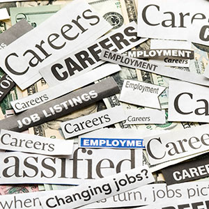 A collage of money and the word careers